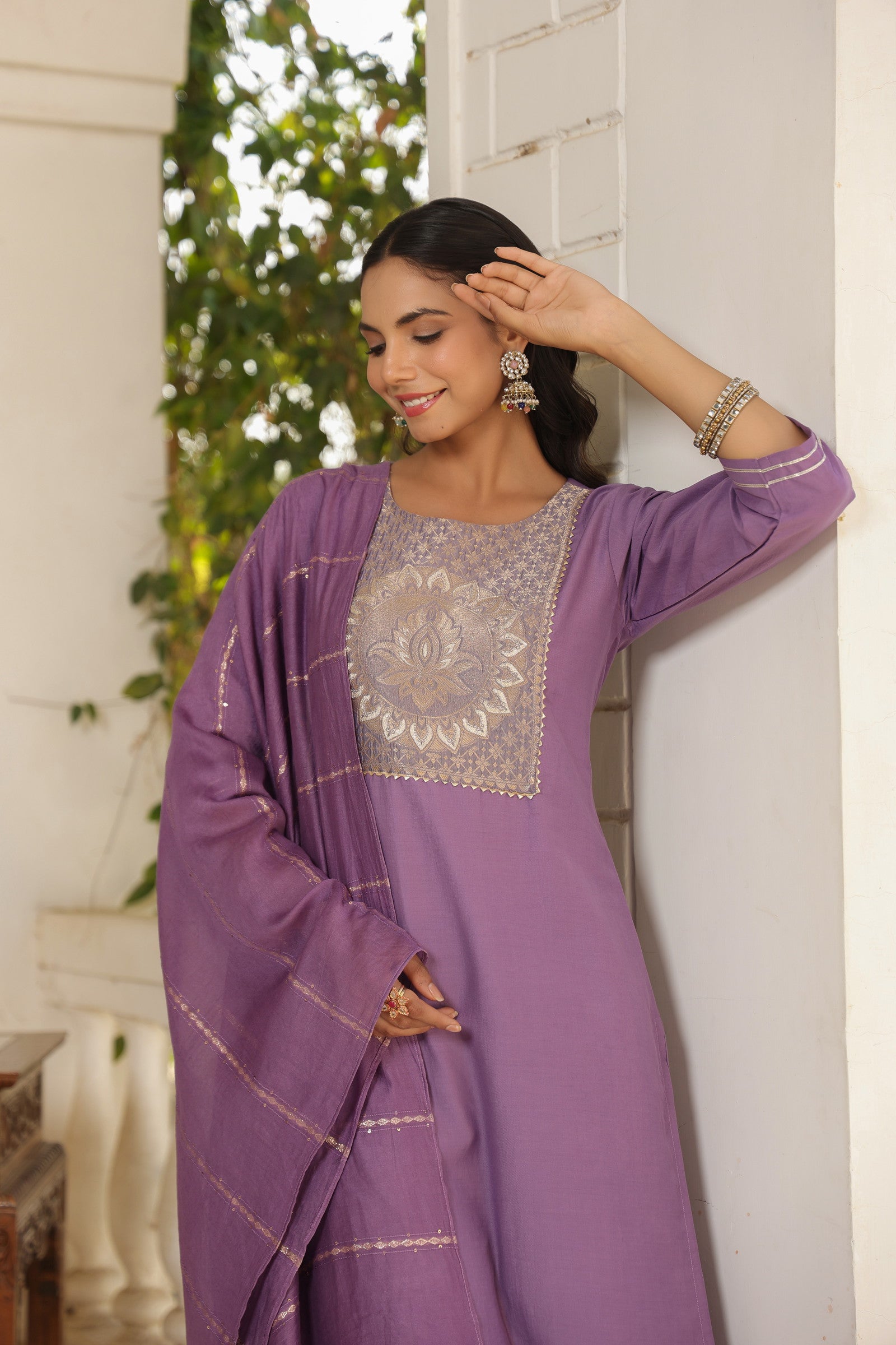 Beautiful and Simple Embroidered Kurta set With Bottom and Dupatta Dropshipera