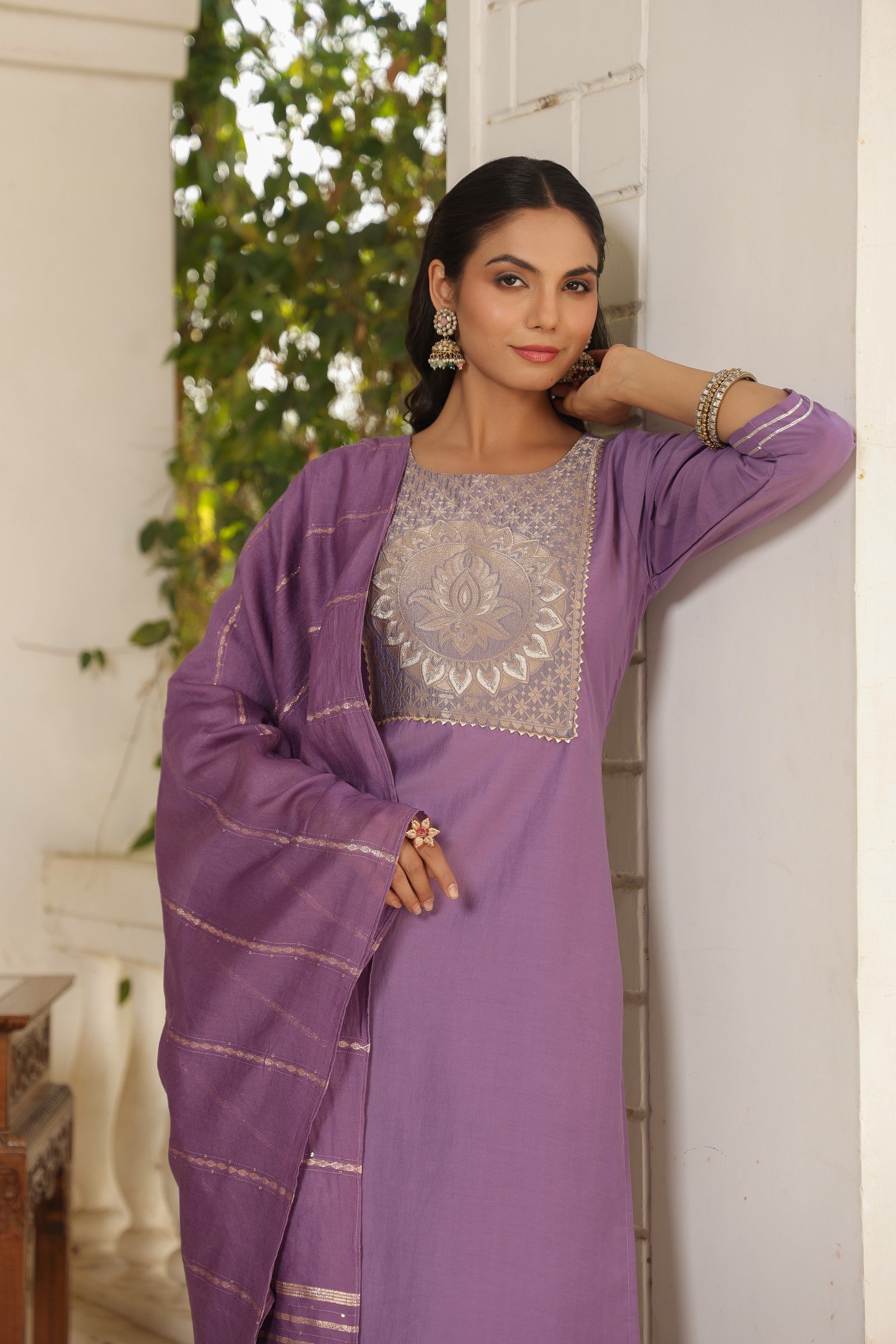Beautiful and Simple Embroidered Kurta set With Bottom and Dupatta Dropshipera