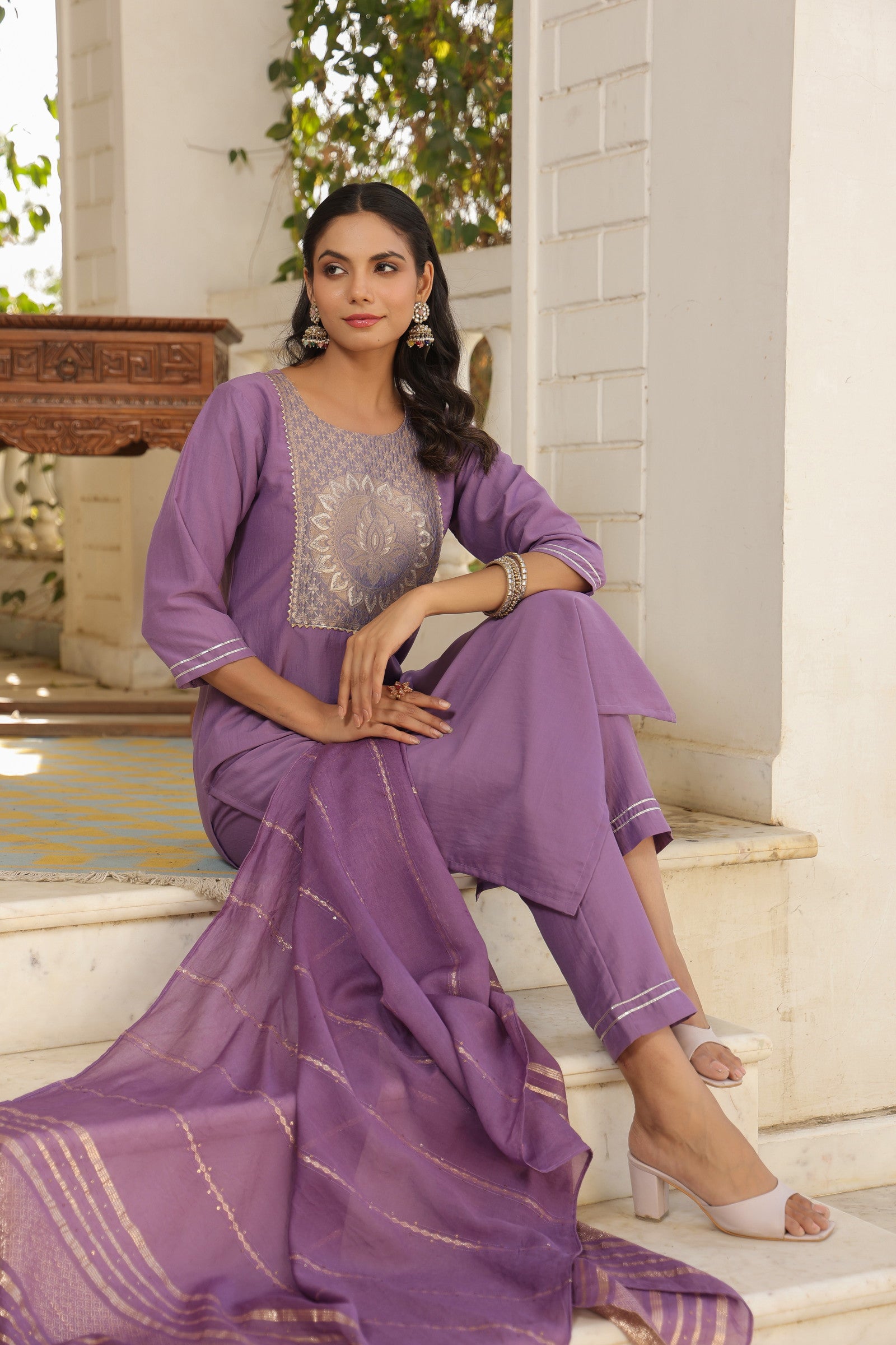 Beautiful and Simple Embroidered Kurta set With Bottom and Dupatta Dropshipera