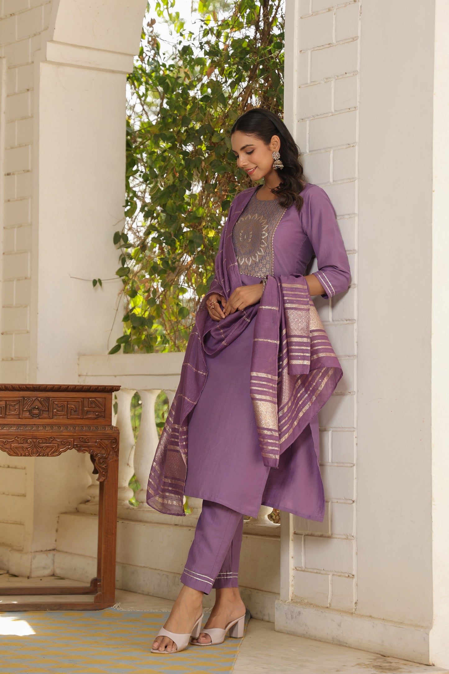 Beautiful and Simple Embroidered Kurta set With Bottom and Dupatta Dropshipera