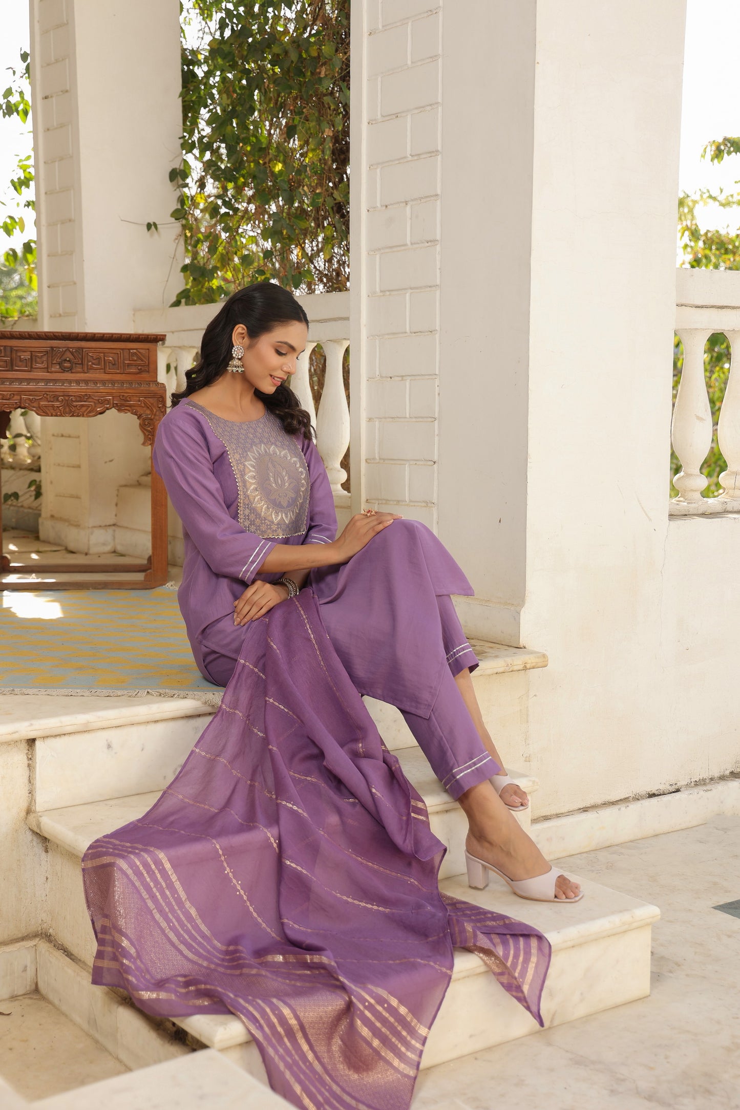 Beautiful and Simple Embroidered Kurta set With Bottom and Dupatta Dropshipera