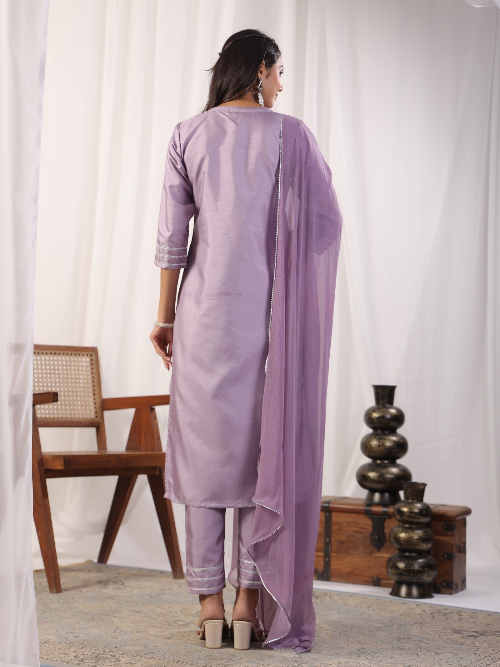 Embroidered Straight Kurta with Trousers & And Dupatta Dropshipera