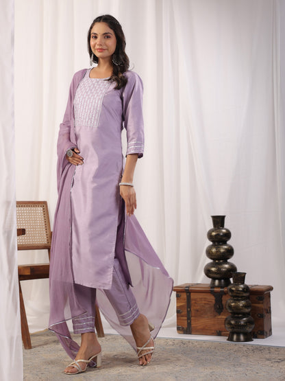 Embroidered Straight Kurta with Trousers & And Dupatta Dropshipera