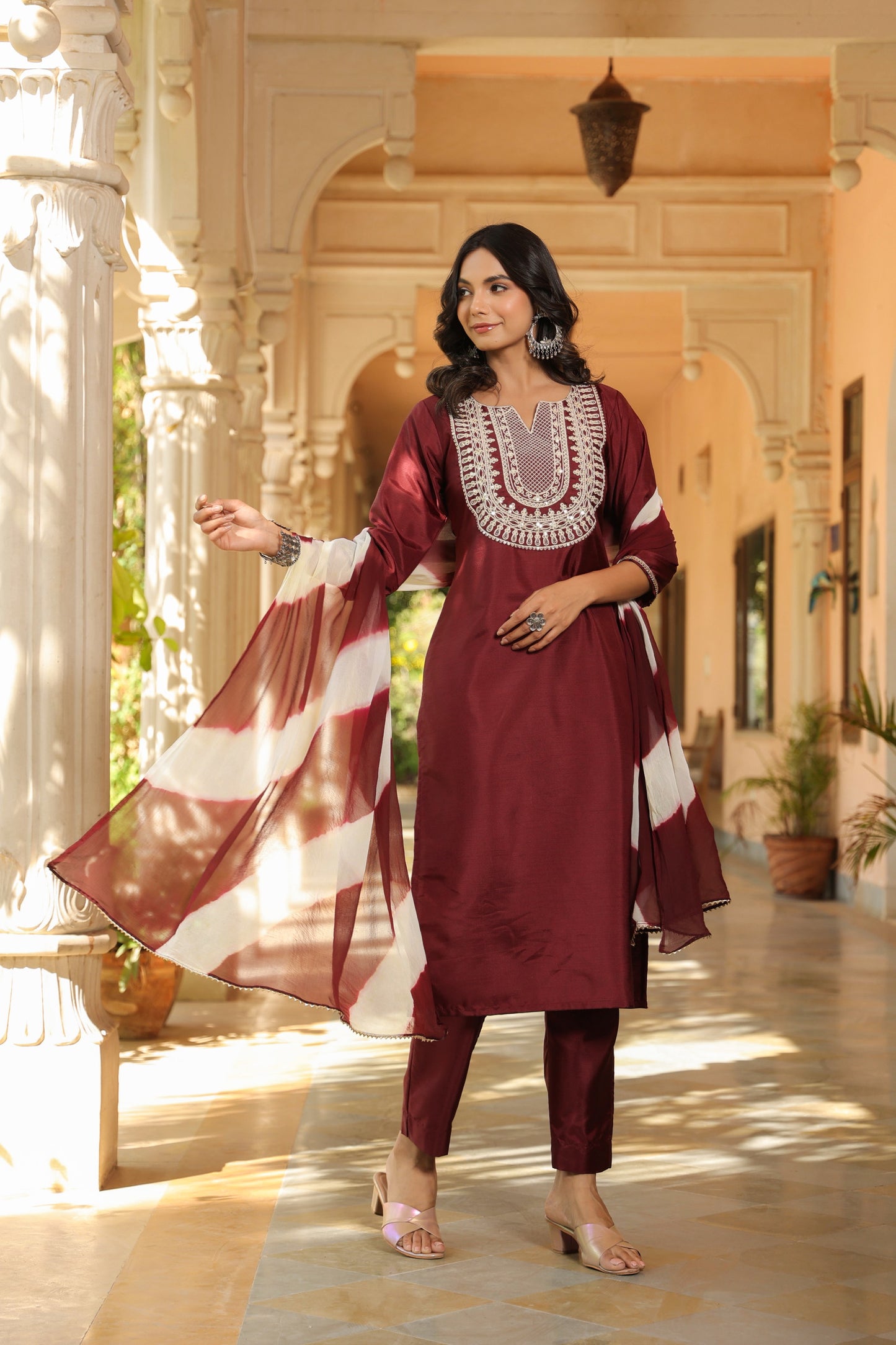 Embroidered Design Aari Work Chanderi Cotton Kurta With duppata and Bottom Dropshipera