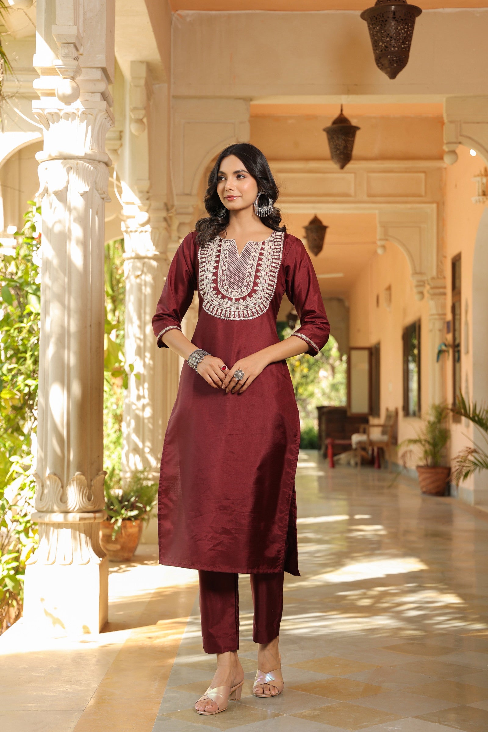 Embroidered Design Aari Work Chanderi Cotton Kurta With duppata and Bottom Dropshipera