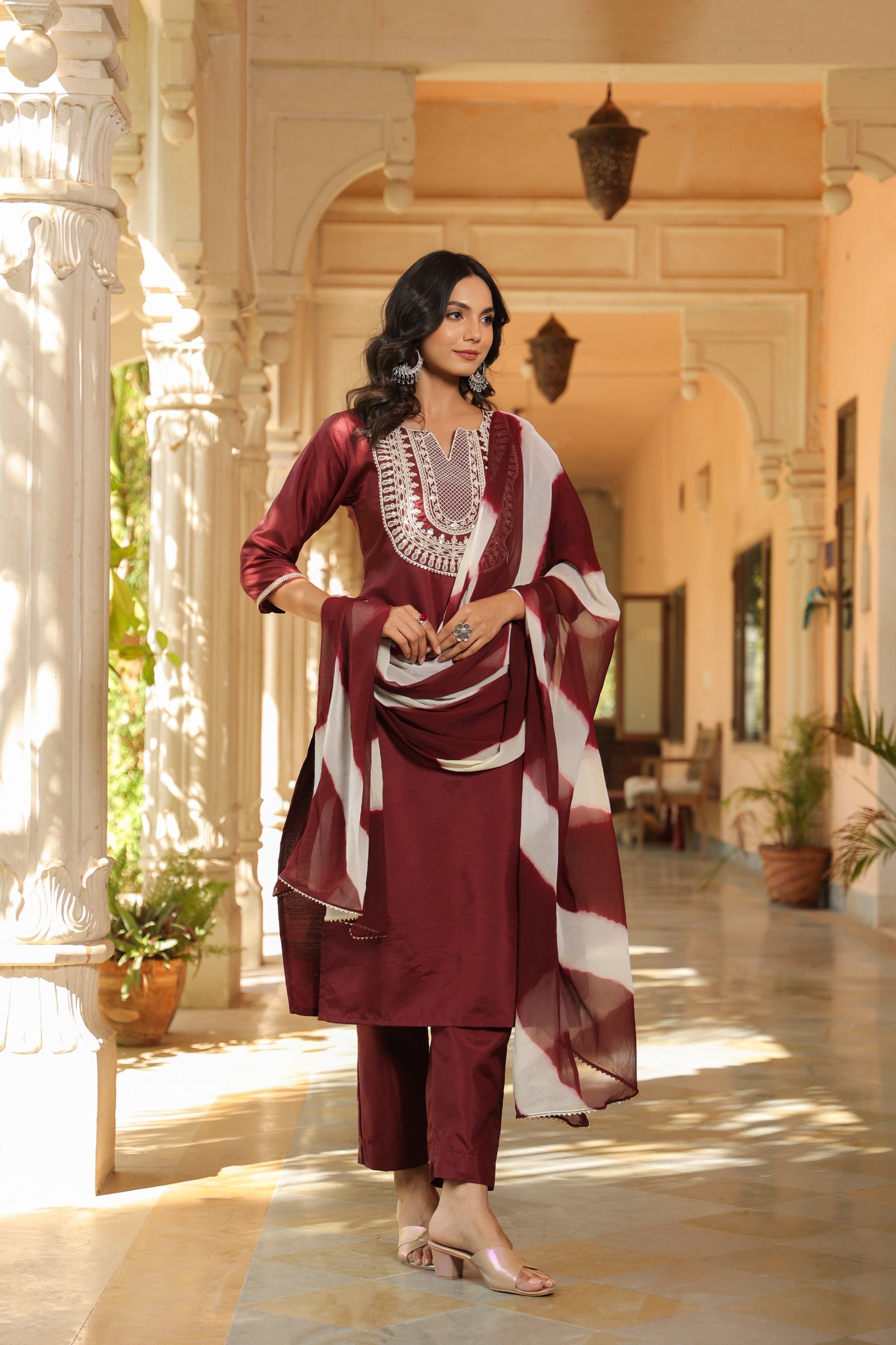 Embroidered Design Aari Work Chanderi Cotton Kurta With duppata and Bottom Dropshipera