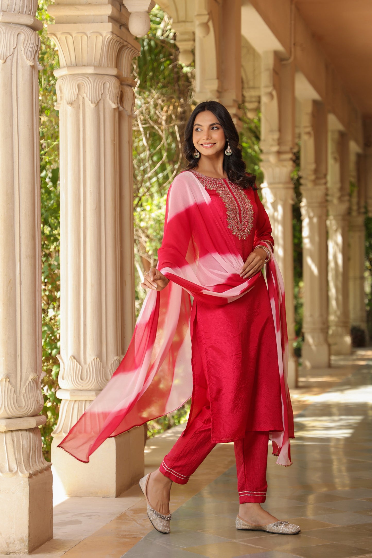 Fuchsia Pink Embroidered Designer Kurta With duppata and Bottom Dropshipera