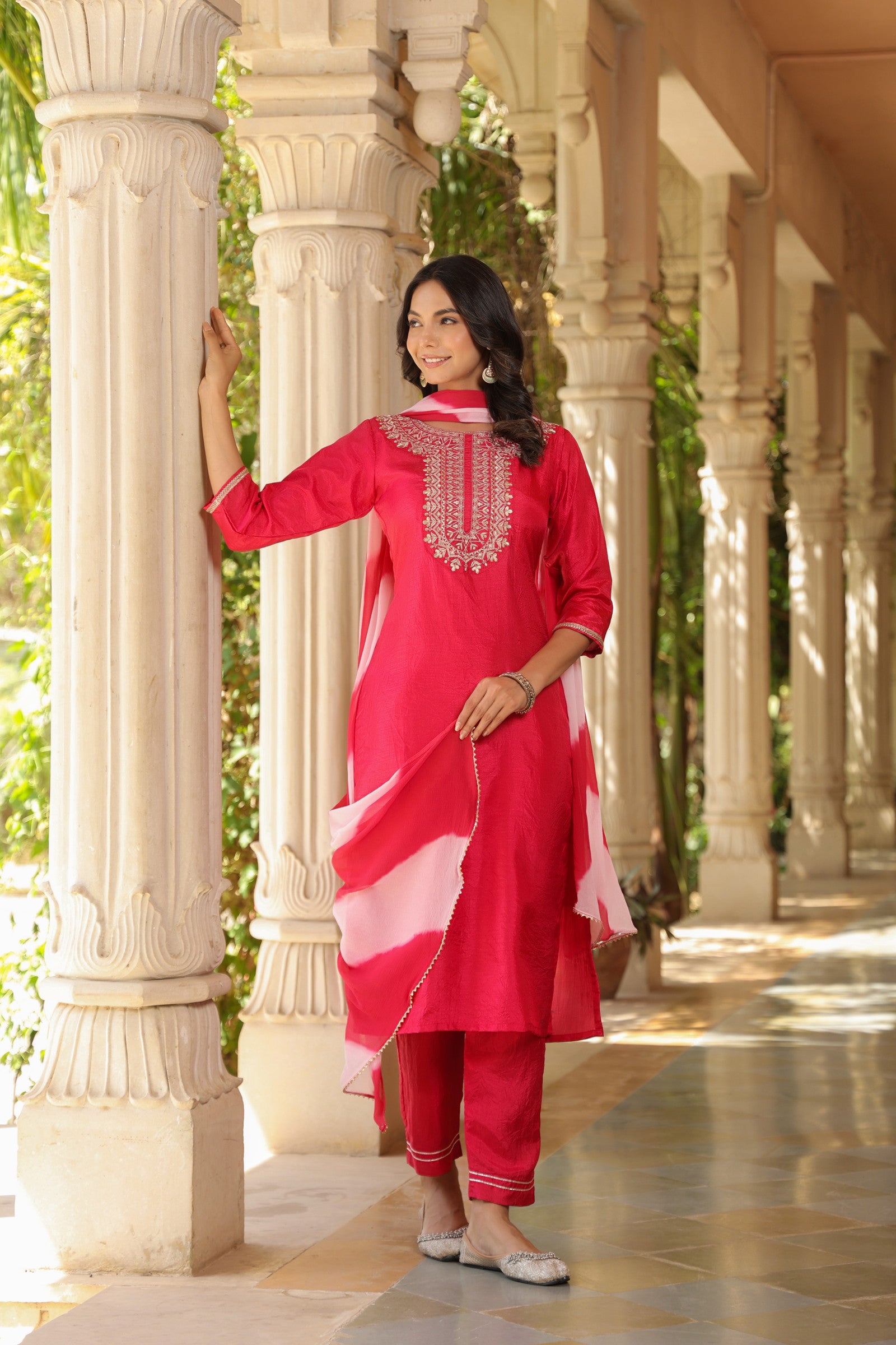 Fuchsia Pink Embroidered Designer Kurta With duppata and Bottom Dropshipera