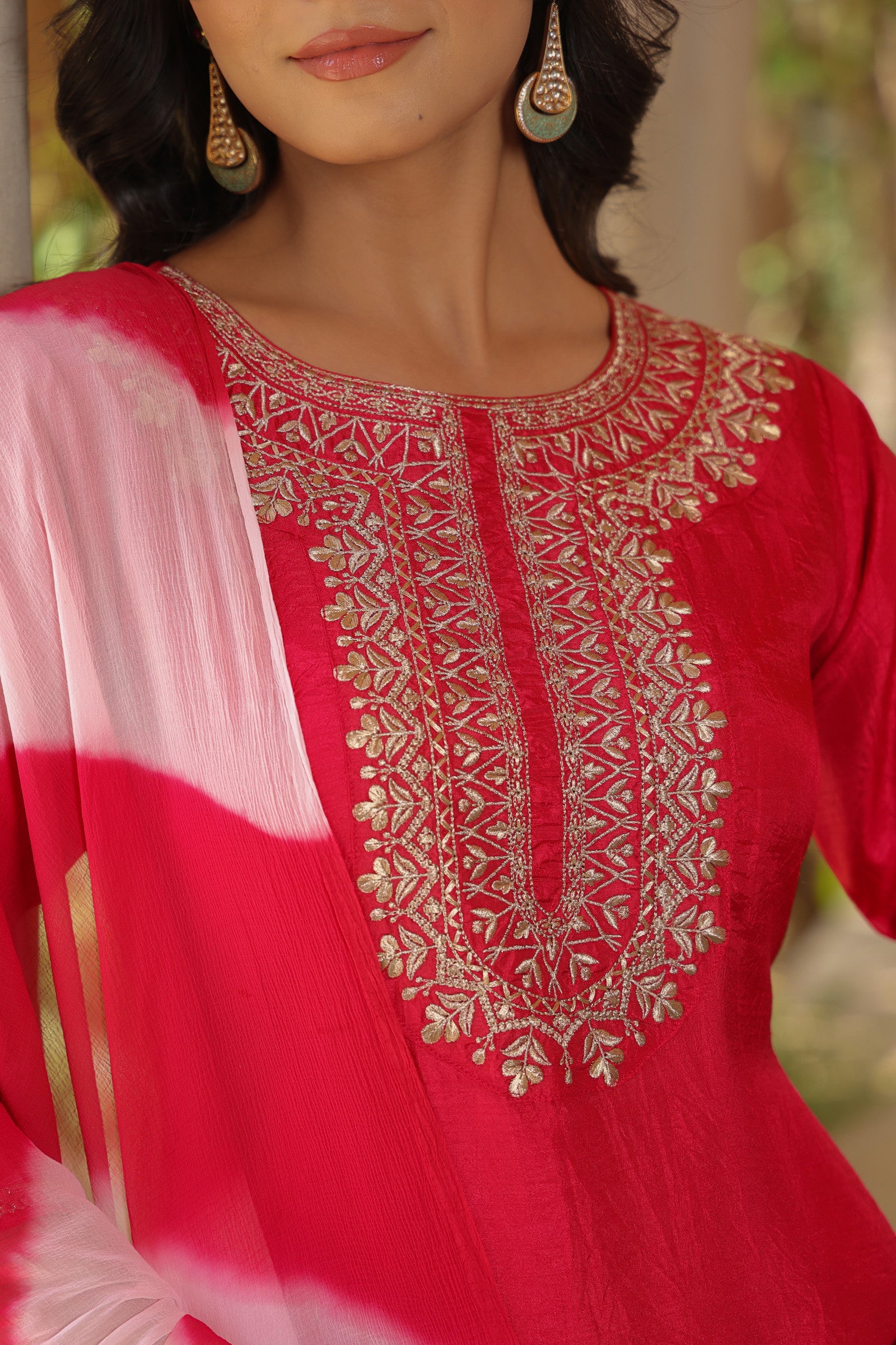 Fuchsia Pink Embroidered Designer Kurta With duppata and Bottom Dropshipera