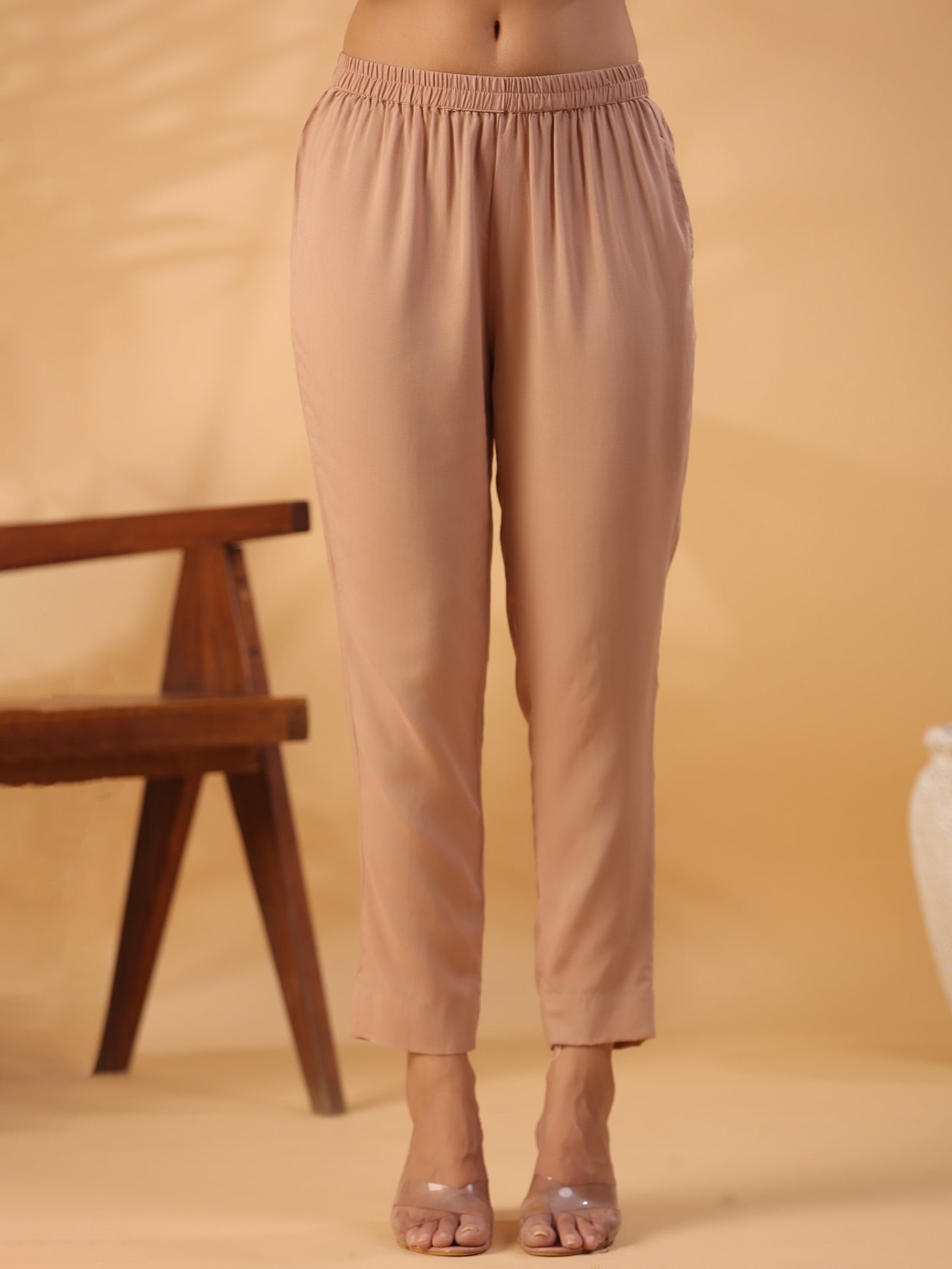 Peach Round Neck Straight Kurta With Trouser Dropshipera
