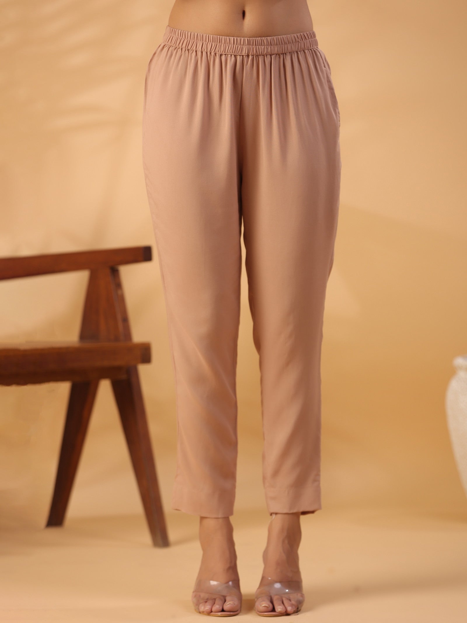 Peach Round Neck Straight Kurta With Trouser Dropshipera