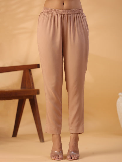 Peach Round Neck Straight Kurta With Trouser Dropshipera