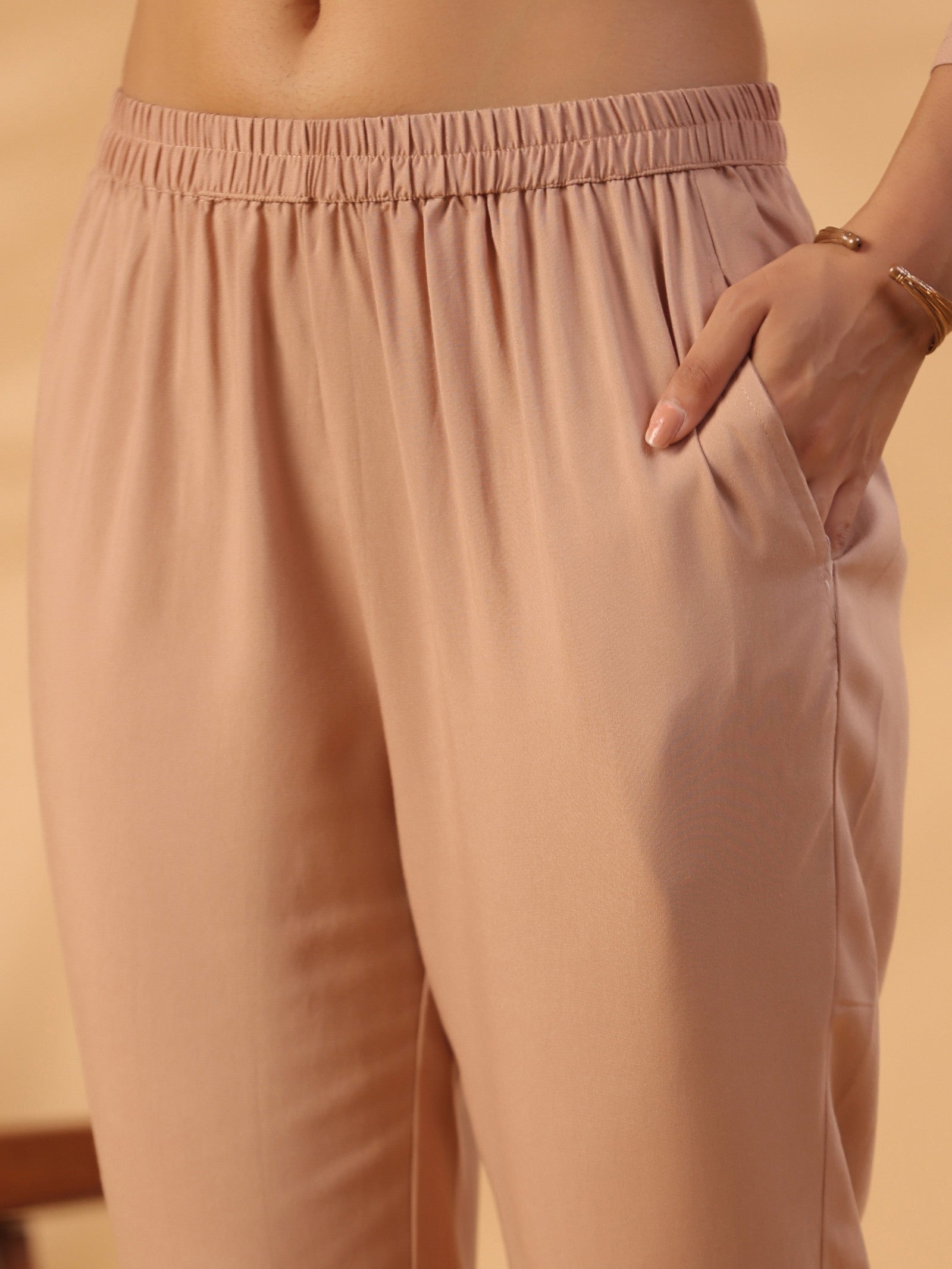 Peach Round Neck Straight Kurta With Trouser Dropshipera