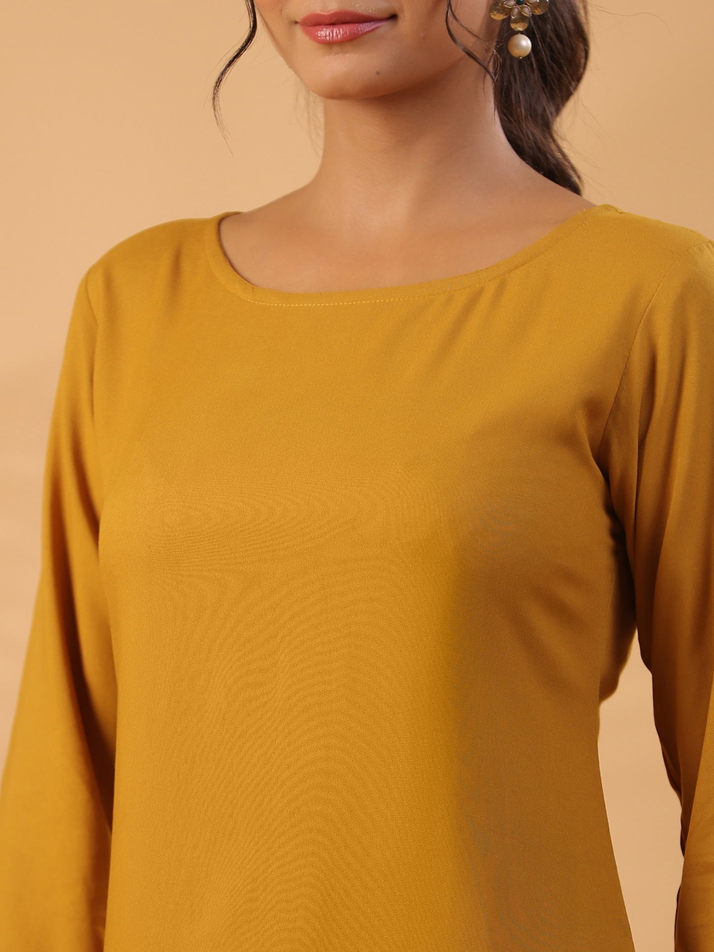 Mustard yellow Round Neck Straight Kurta With Trouser Dropshipera