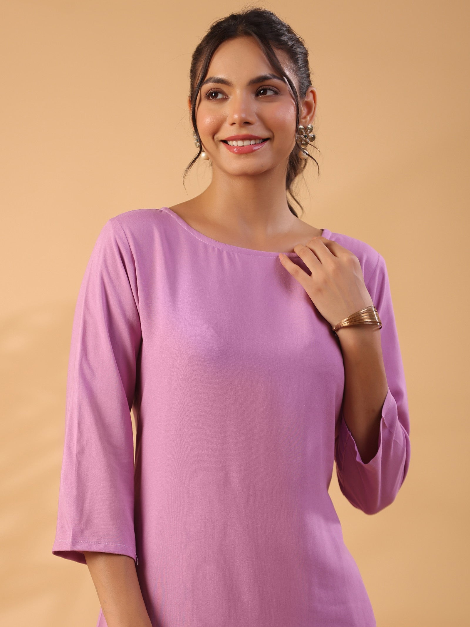 Mauve Colour Round Neck Straight Kurta With Trouser Dropshipera