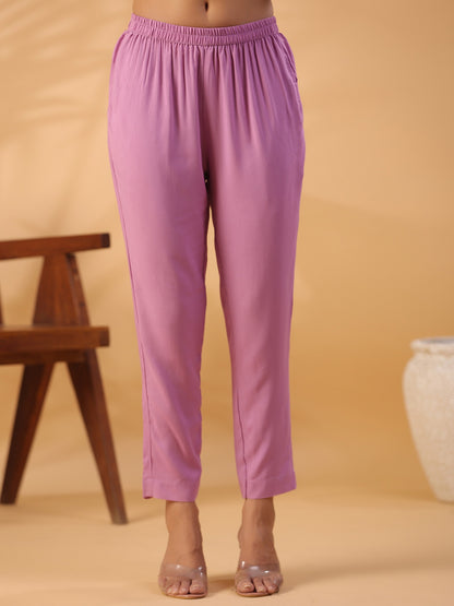 Mauve Colour Round Neck Straight Kurta With Trouser Dropshipera