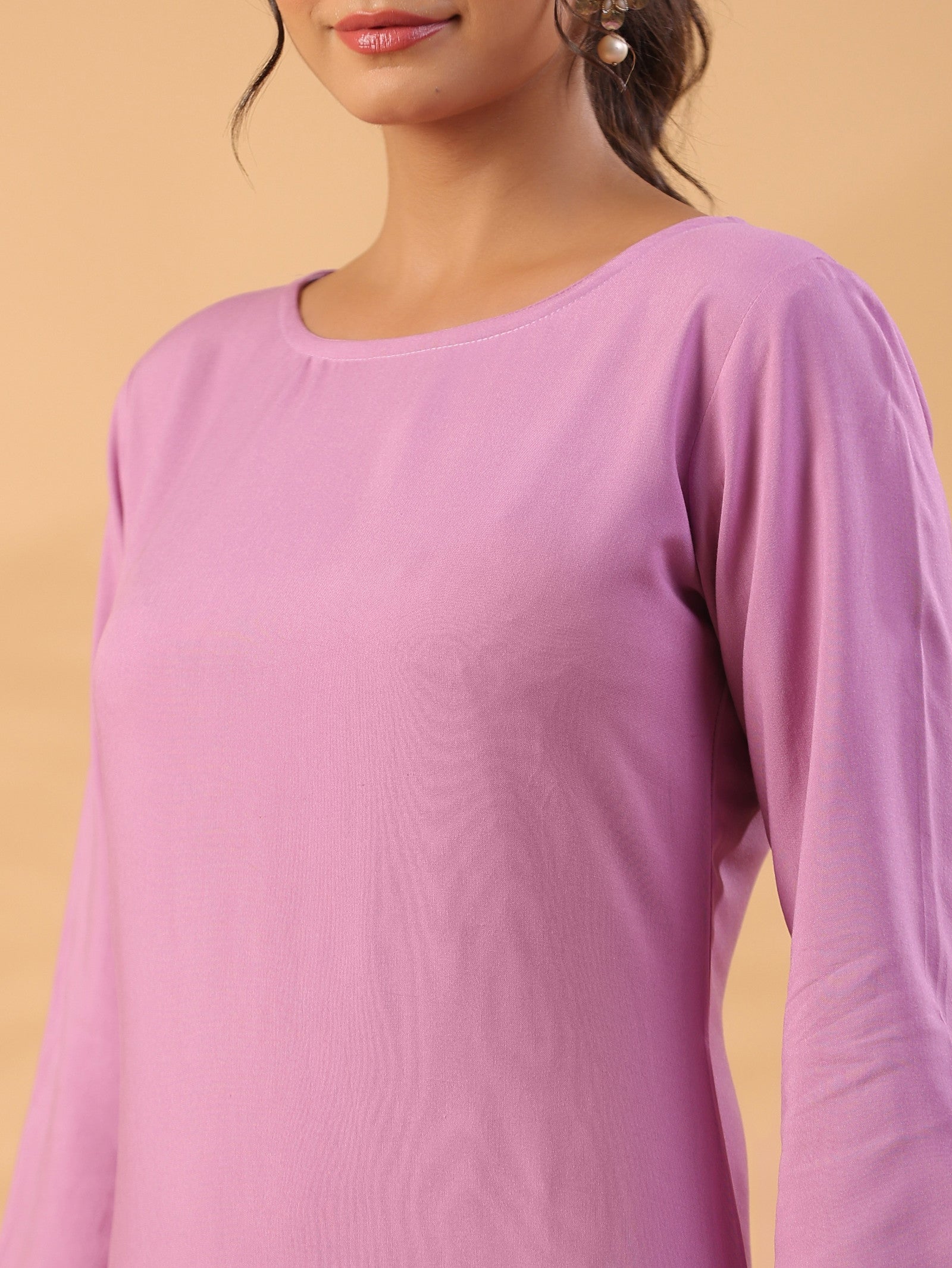 Mauve Colour Round Neck Straight Kurta With Trouser Dropshipera