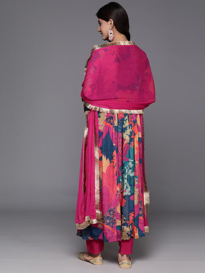 Women Floral Print Flared Kurta with Pants And Dupatta Dropshipera