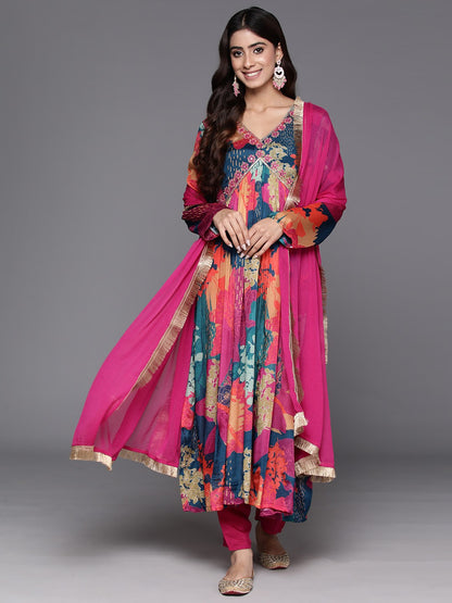 Women Floral Print Flared Kurta with Pants And Dupatta Dropshipera