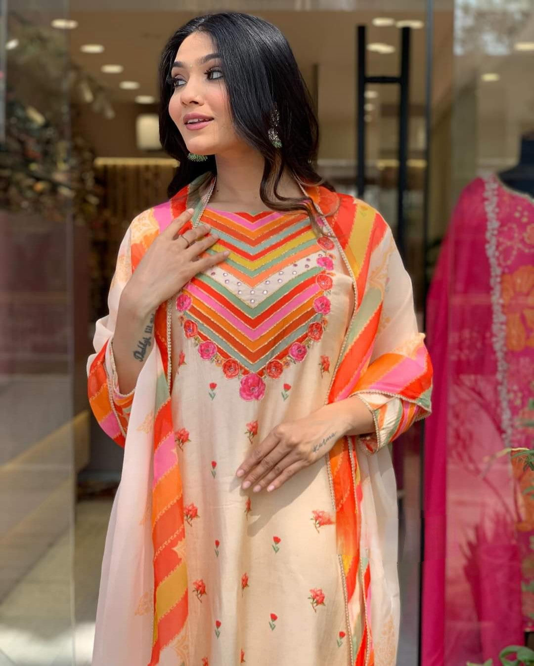 Cream Women Embroidered Straight Kurta Suit Set Dropshipera