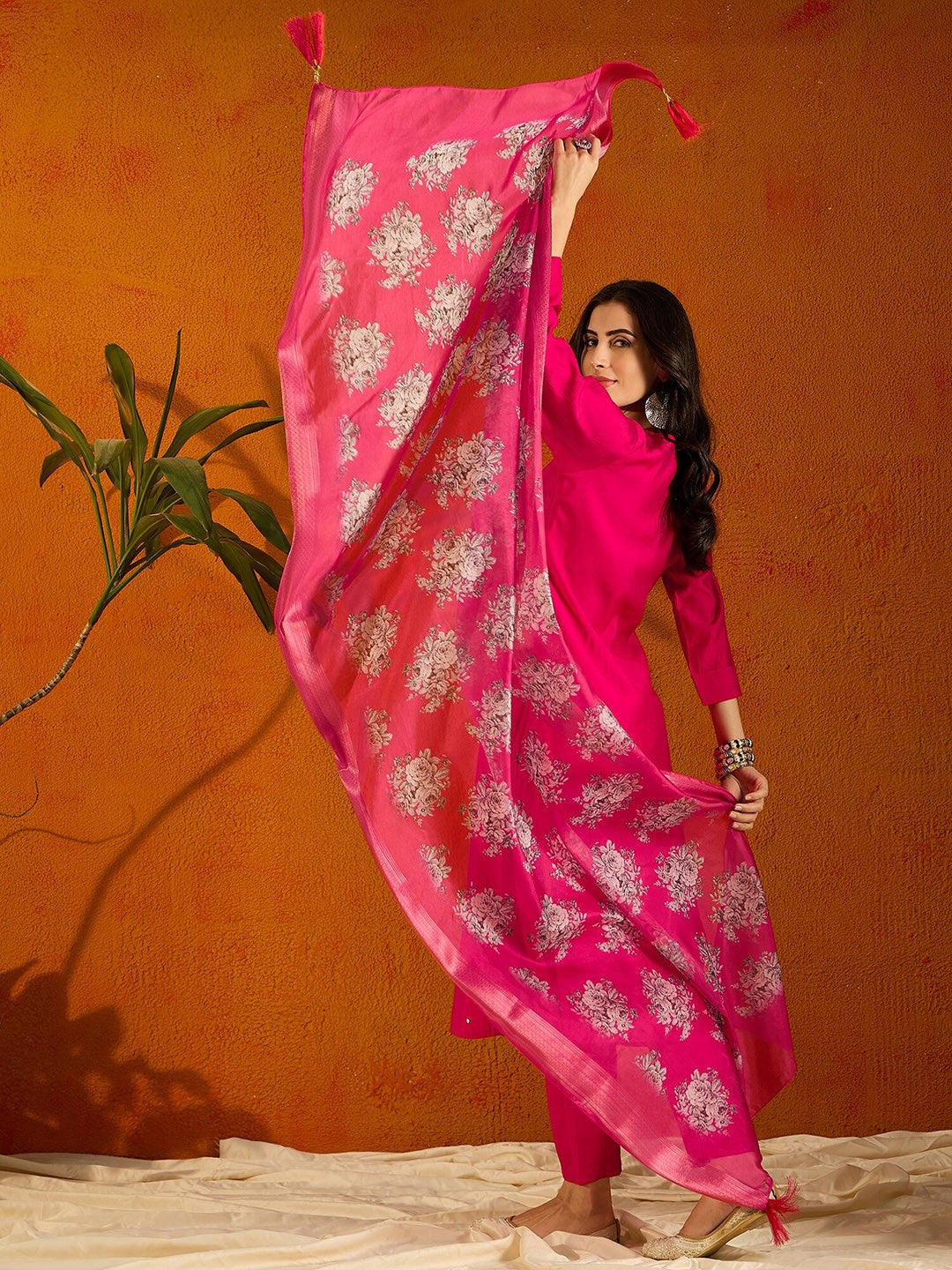 Beautiful Pink Embroidered Kurta Set with Bottom Wear and Dupatta Dropshipera