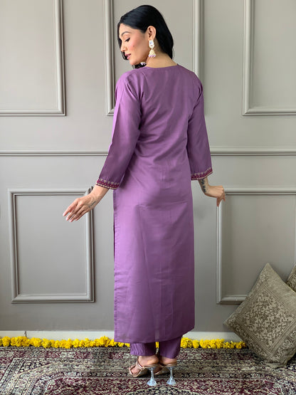 Luxurious Chanderi Silk Purple Kurta Set with Bottom and Dupatta Dropshipera