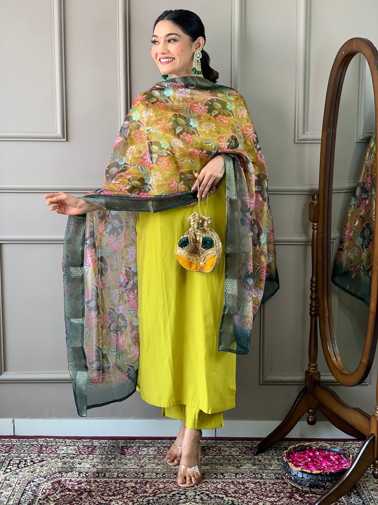 Lemon Yellow Viscose Silk Straight Kurta with bottom and dupatta Dropshipera