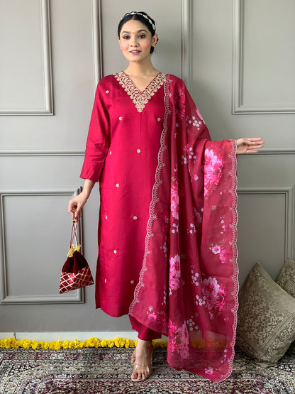 Beautiful Women's Viscous Kurta With Pant And Cut Work Dupatta Dropshipera