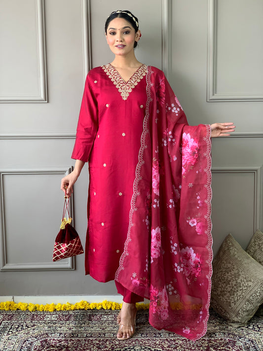 Beautiful Women's Viscous Kurta With Pant And Cut Work Dupatta Dropshipera