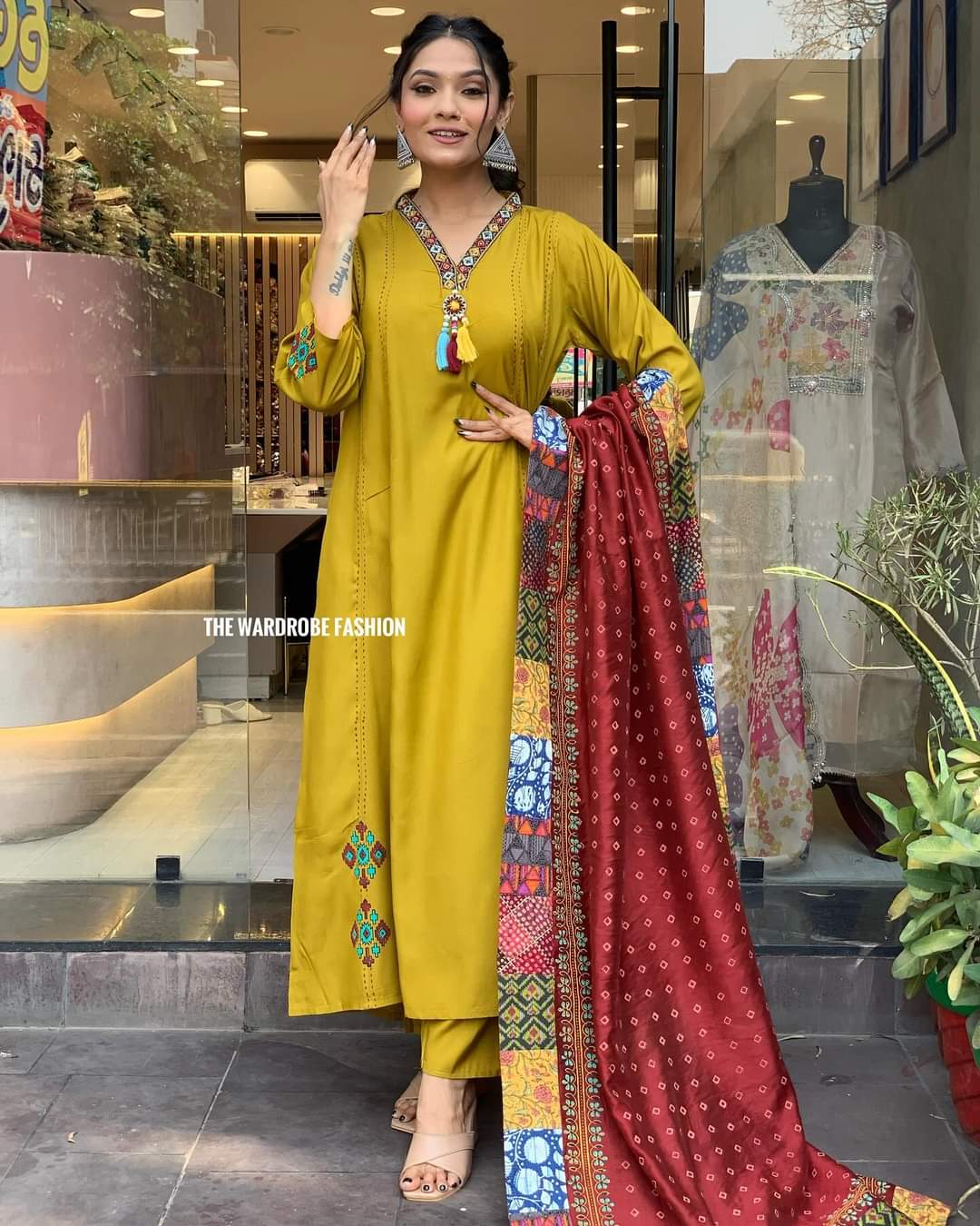 Mustard Yellow Simple Beautiful Kurta Set with Bottom and Dupatta Dropshipera