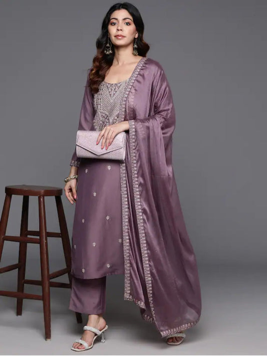 Onion Color Embroidered Women wear Kurta set with bottom wear and dupatta Dropshipera