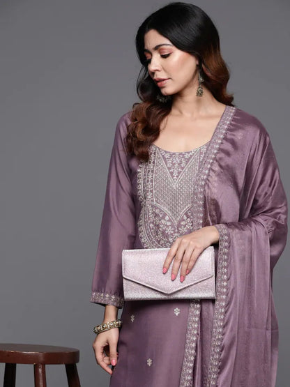 Onion Color Embroidered Women wear Kurta set with bottom wear and dupatta Dropshipera