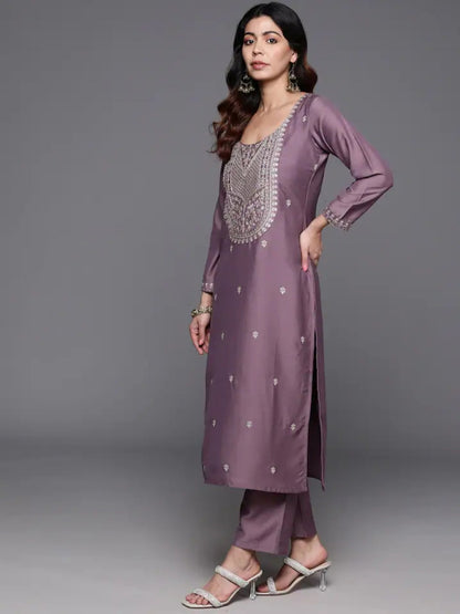 Onion Color Embroidered Women wear Kurta set with bottom wear and dupatta Dropshipera