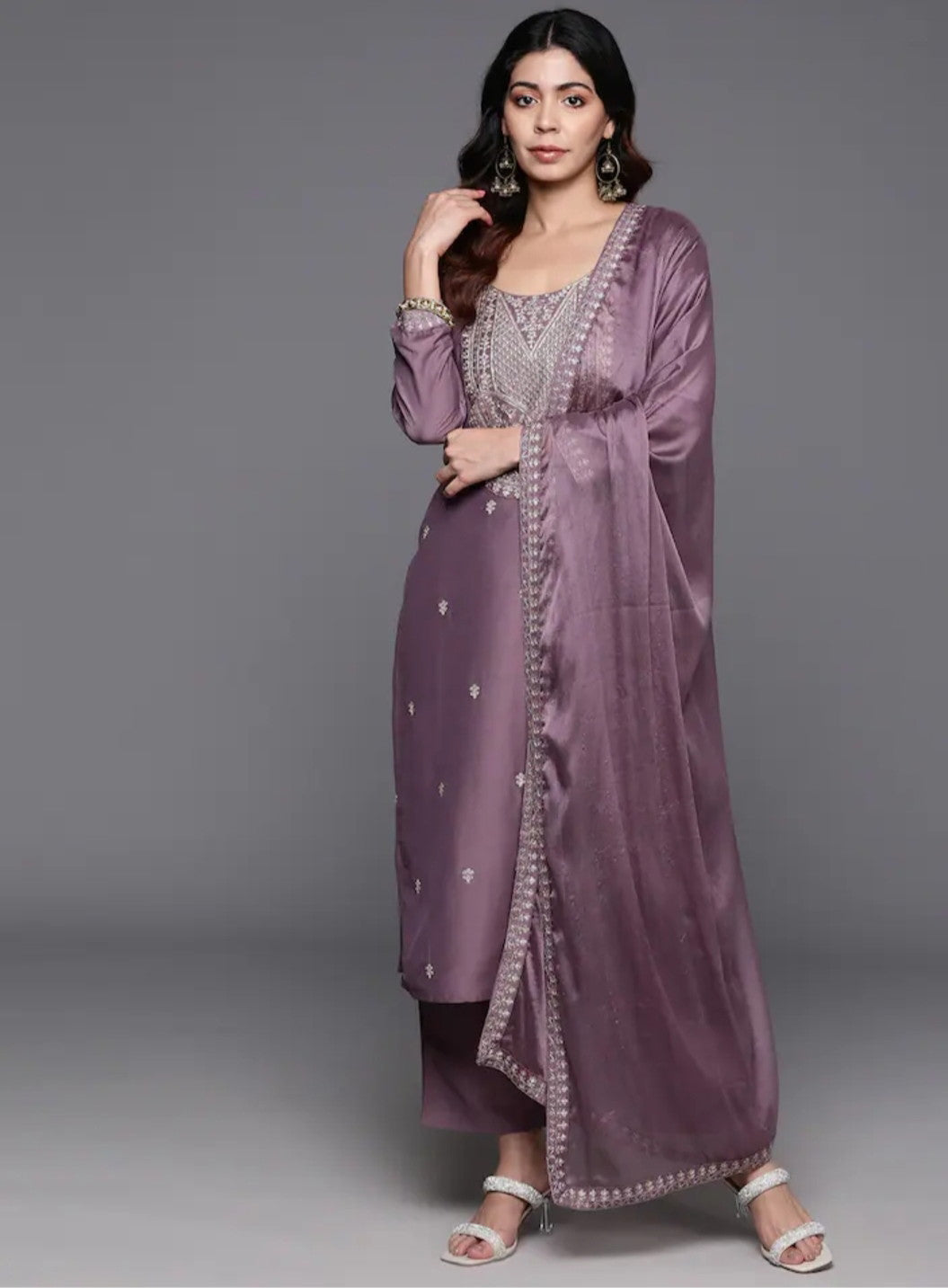 Onion Color Embroidered Women wear Kurta set with bottom wear and dupatta Dropshipera