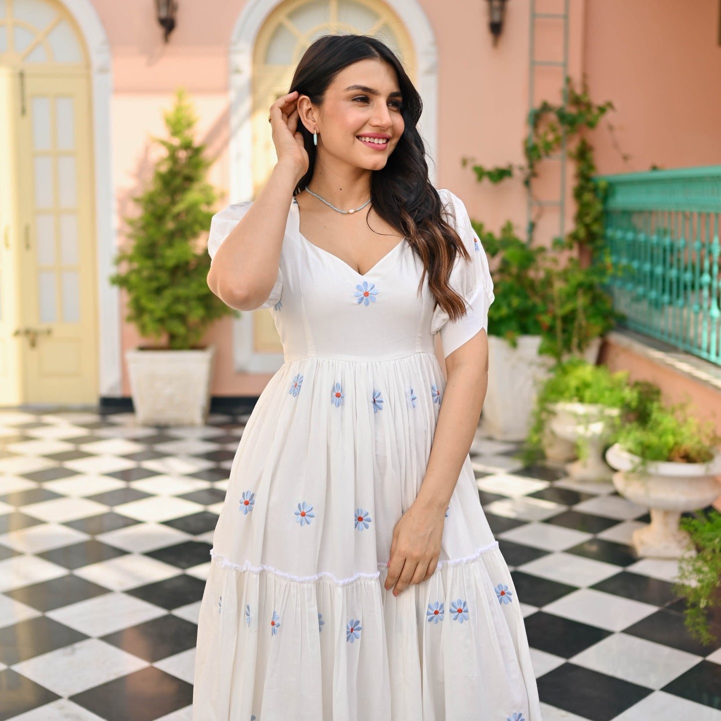 Women Floral Print Flaired Gown With Waist Elastic Dropshipera