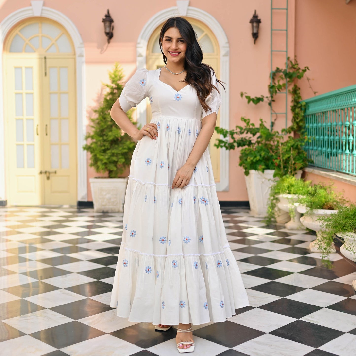 Women Floral Print Flaired Gown With Waist Elastic Dropshipera