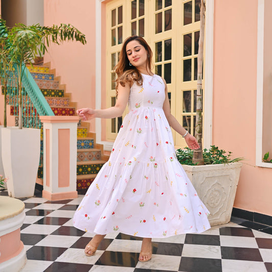 Beautiful Women Floral Print Flaired Gown With Waist Elastic Dropshipera