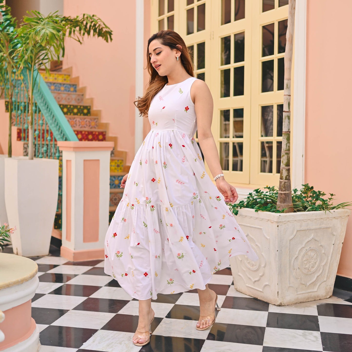 Beautiful Women Floral Print Flaired Gown With Waist Elastic Dropshipera