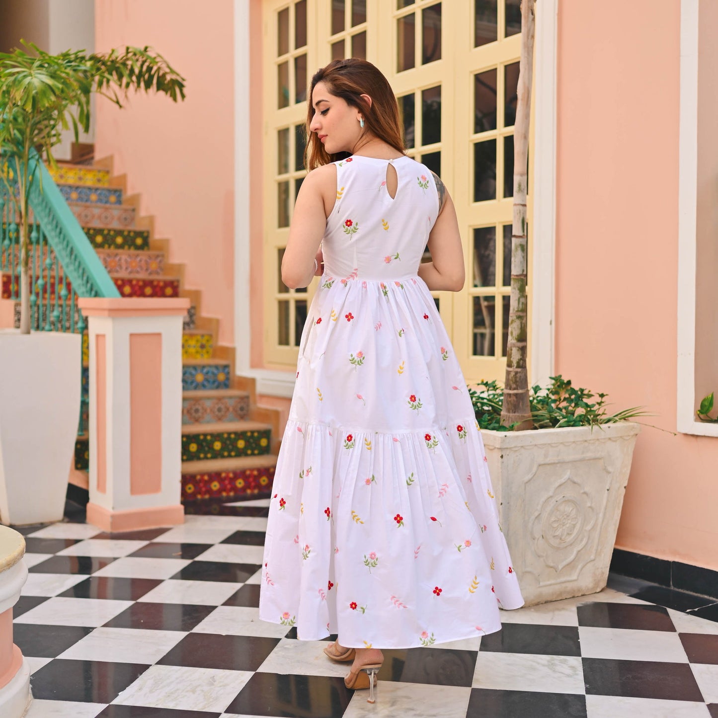 Beautiful Women Floral Print Flaired Gown With Waist Elastic Dropshipera