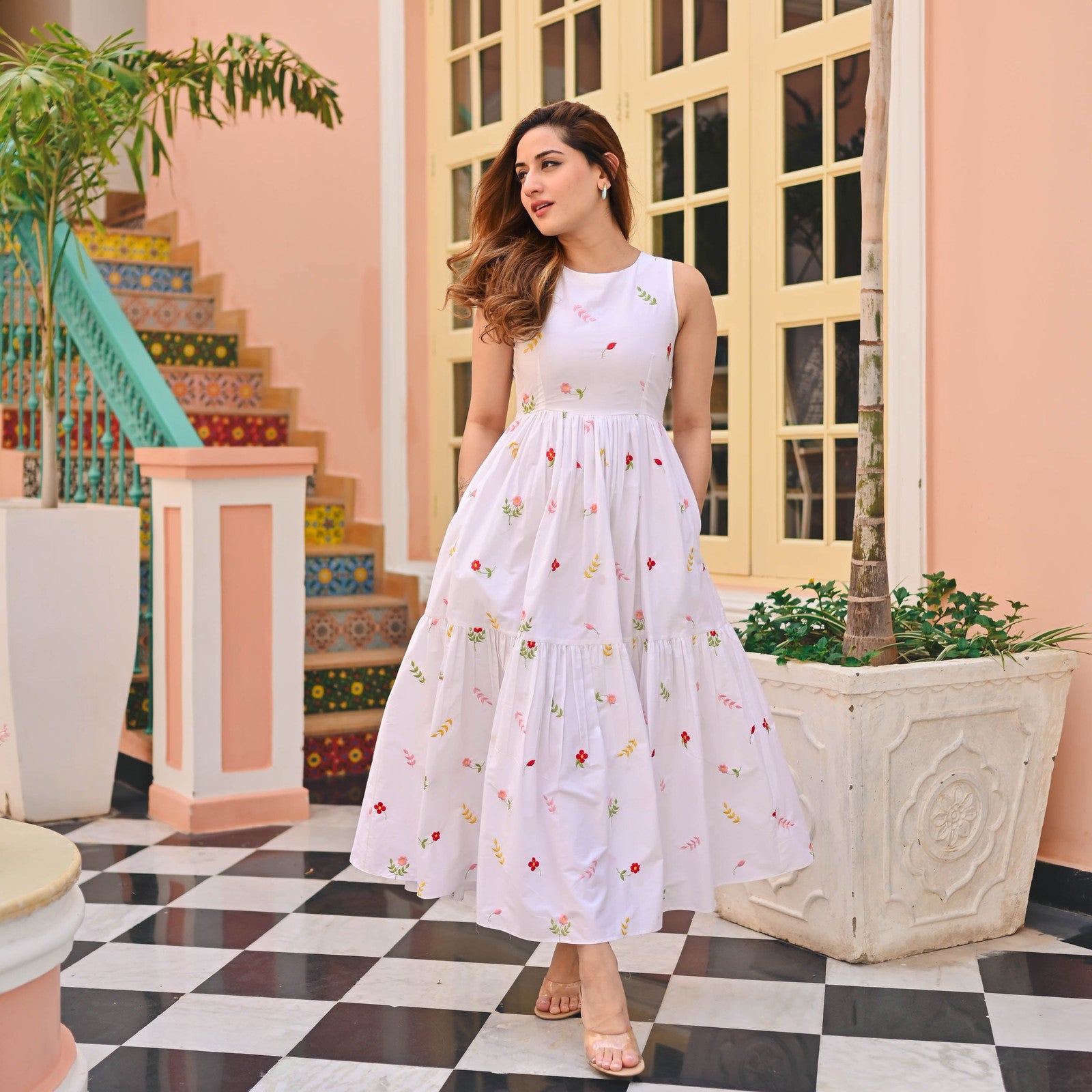 Beautiful Women Floral Print Flaired Gown With Waist Elastic Dropshipera
