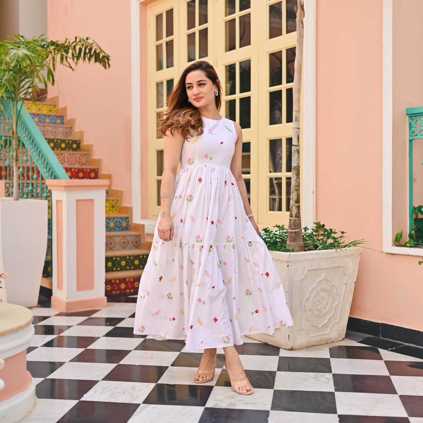 Beautiful Women Floral Print Flaired Gown With Waist Elastic Dropshipera