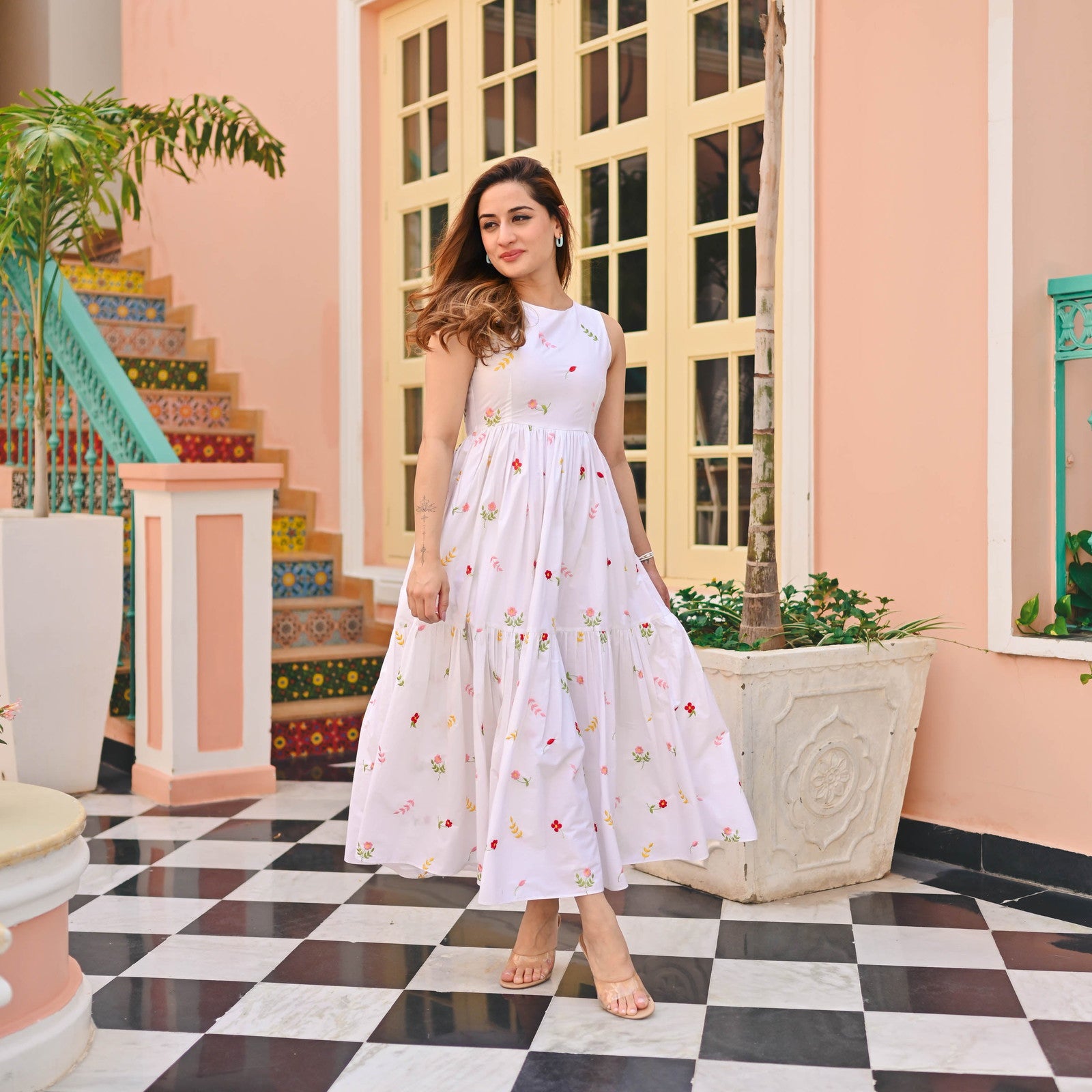Beautiful Women Floral Print Flaired Gown With Waist Elastic Dropshipera