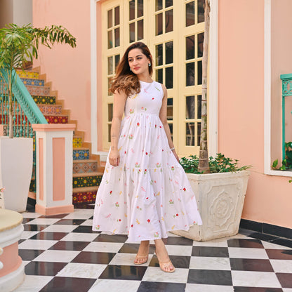 Beautiful Women Floral Print Flaired Gown With Waist Elastic Dropshipera