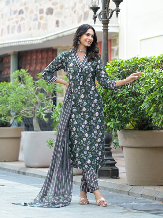 Women's Printed Kurta  With Pant and dupatta Dropshipera