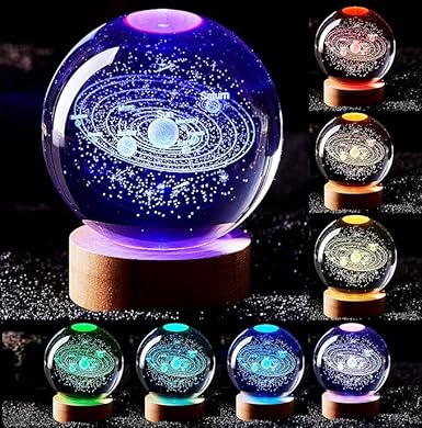 Galaxy Crystal Ball Lamp with Light Changing Wooden Base - 2.36 Inch Solar 3D Crystal Ball, 16702