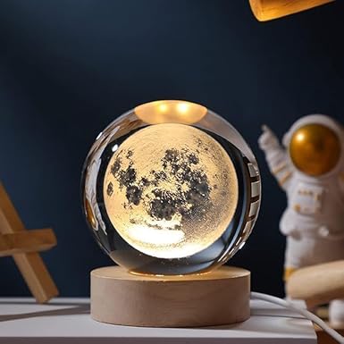 3D Moon Crystal Ball Night Lamp USB Table LED Wooden Crystal Ball 16702