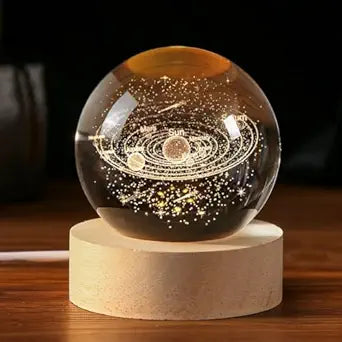 3D Galaxy Crystal Ball Night Lamp,Solar System, USB Table Colorful LED Wooden 16702