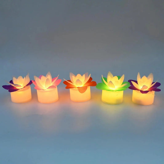 Decoration Candles/Led Diwali Decor Lotus Flower Candle (4 Pcs) 18051