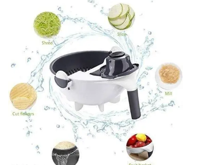 9 in 1 Vegetable Cutter with Drain Wet Basket Kitchen Shredder Grater Slicer Magic Multifunctional Rotate Vegetable Cutter 16699