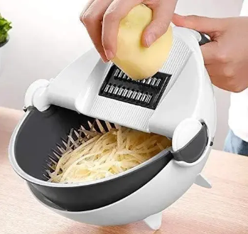 9 in 1 Vegetable Cutter with Drain Wet Basket Kitchen Shredder Grater Slicer Magic Multifunctional Rotate Vegetable Cutter 16699